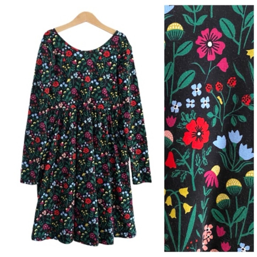 Hanna Andersson Black Garden Dream Long Sleeve Skater Dress with Pockets 10